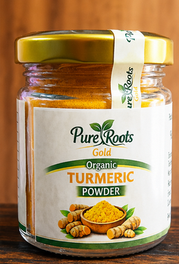 Premium Lakadong turmeric powder with roots and bowl